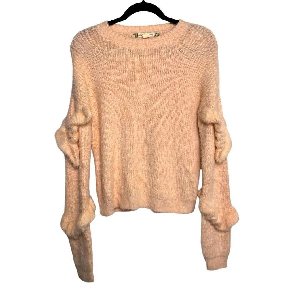 Chelsea & Violet Eyelash Crew Neck Sweater Pink Size Small